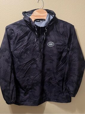 Men’s XXL VANS Off The Wall Black Gray Pixel Camo Lightweight Hooded Rain Jacket